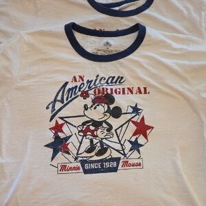 Disney White Tee with Navy Trim and Red & Blue Minnie Graphic